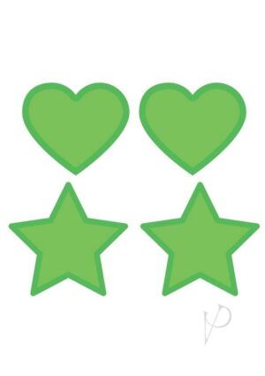 Nipple Pasties Glow In The Dark Heart and Star Green