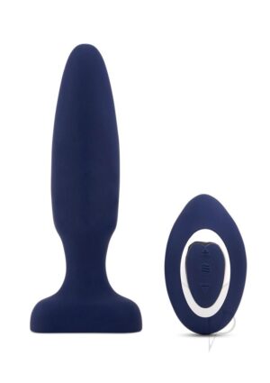 Harness Compatible Vibrating Remote Control Butt Plug- Navy Blue