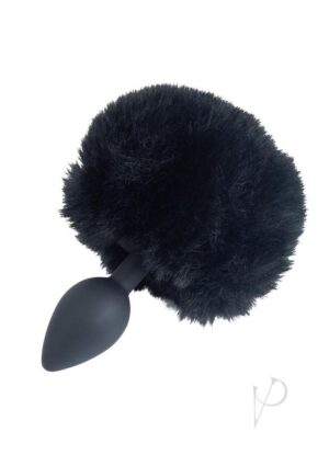 Easy Insertion Bunny Tail Silicone Butt Plug - Black