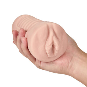 Open-Ended Ribbed Textured Men Vibrating Masturbation Sleeve Beige