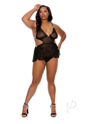 Barely B Tie Baby D Teddy Thong Ps Black Sexy Womens Babydoll Lingerie