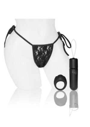 Vibrating Panty Set with Remote Control Ring Black