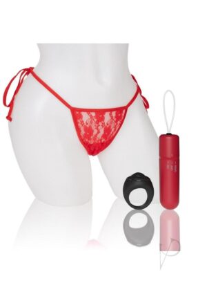 Vibrating Panty Set with Remote Control Ring Red