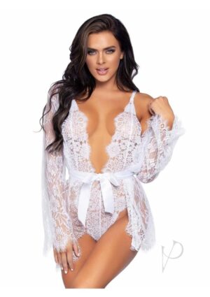 Robe & Sexy Teddy And Bodysuit White Large