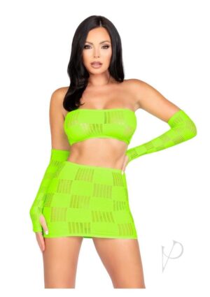 Checkerboard Bandeau Skirt Sexy Women Lingerie Set Os Green