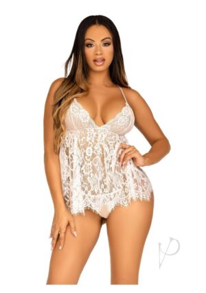 Sexy Babydoll Lingerie with Eyelash Lace Scalloped Small White