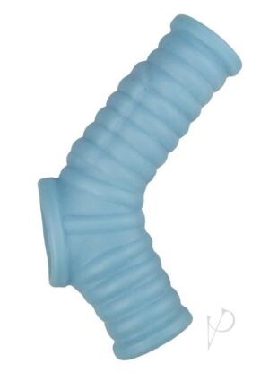 Ribbed Fit Vibrating Penis Extender Enhancer - Blue