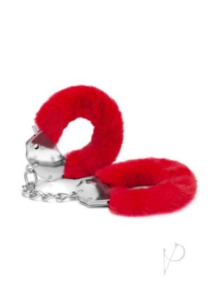 Furry Wrist Metal Handcuffs Sex Restraints - Red