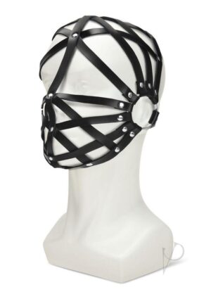 Restraints Leather Web Sex Hood Head Mask Black