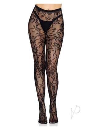 Chantilly Floral Crotchless Sexy Tights and Pantyhose Os Blk