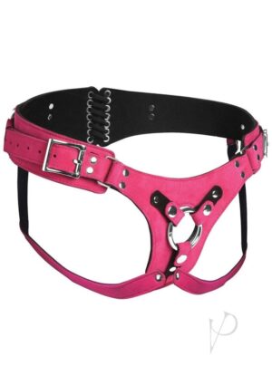 Leather Corset Strap On Harness - Pink