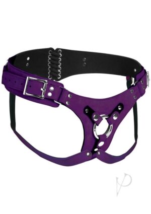 Leather Corset Strap On Harness - Purple