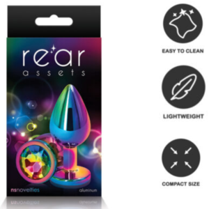 Metal Jeweled Butt Plug Rainbow Medium