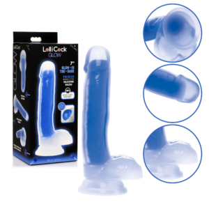 Glow-in-the-Dark Silicone Suction Cup Dildo with Balls - Blue