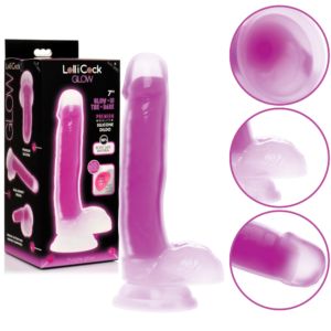 Glow-in-the-Dark Silicone Suction Cup Dildo with Balls - Purple