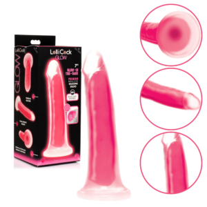 Glow-in-the-Dark Harness Compatible Silicone Suction Cup Dildo Pink