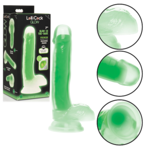 Glow-in-the-Dark Silicone Suction Cup Dildo with Balls - Green