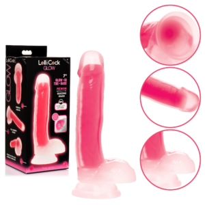 Glow-in-the-Dark Silicone Suction Cup Dildo with Balls - Pink