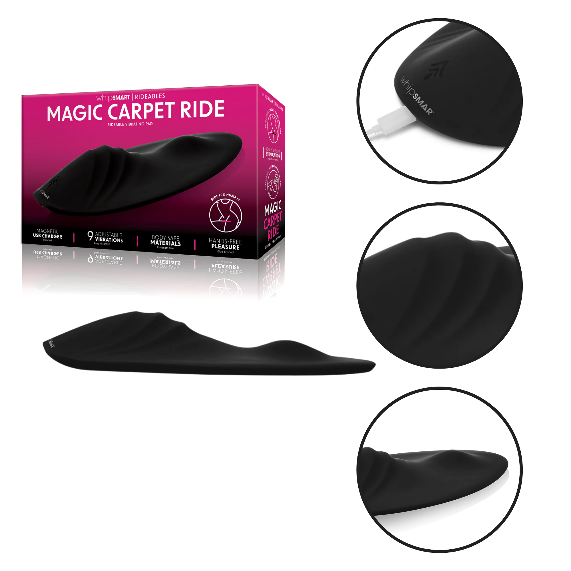 WhipSmart Magic Carpet Ride Silicone Vibrating Pad - Black