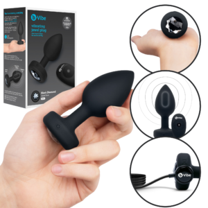 Anal Toy Silicone Rechargeable Jeweled Butt Plug M/L - Black