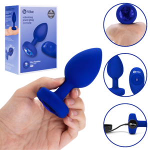 Silicone Jeweled Remote Control Butt Plug L/XL - Navy