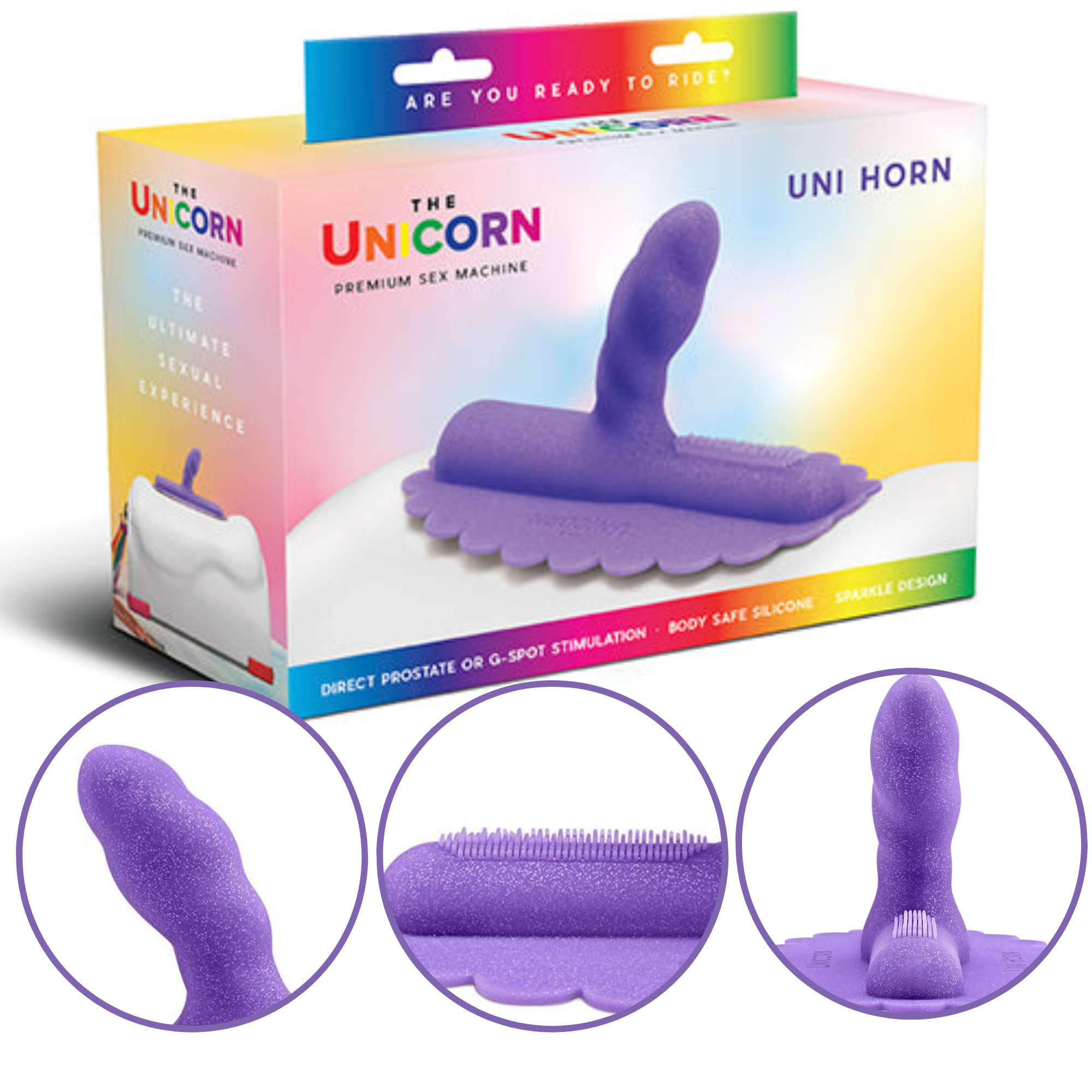 Cowgirl Unicorn Premium Detachable Riding Sex Machine Silicone Attachments  - Purple - Orgasmic Deals