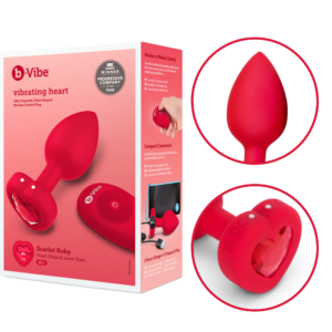 Rechargeable Jeweled Butt Plug with Remote M/L Red