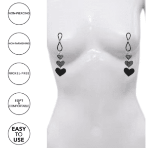 Sportsheets Lightweight Adjustable And Great For Beginners Heart Nipple Ties - Black