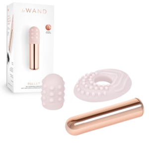 Bullet Vibrator With Textured Silicone Sleeve and Ring - Rose Gold