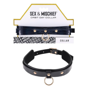 Adjustable Length Faux Leather Orbit Day Sex Collar - Black