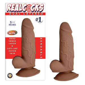 Realcocks Dual Density Bendable Suction Cup Dildo Waterproof Brown 5.5 Inch