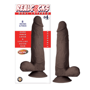 8 Inch Dark Brown Realcocks Dual Density Realistic Suction Cup Dildo Bendable Sex Toy