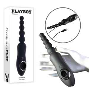 Playboy Bead Vibrating Butt Plugs With Clitoral Suction Rechargeable Multi-Speed Sex Toy