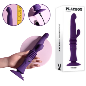 Rechargeable Silicone Vibrating Thrusting Rabbit Vibrator - Purple