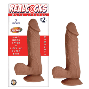 7 Inches Brown Realcocks Dual Density Suction Cup G-Spot Dildo Bendable Sex Toy