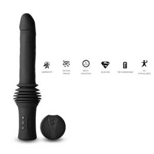 Renegade Super Stroker Black Warming Thrusting Silicone Vibrator With Remote Control