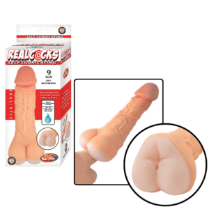 Realcocks Self Lubricating 9 In. 3-in-1 Masturbator Non-Vibrating Stroker Beige