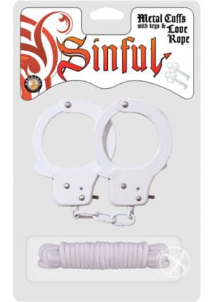 Sinful Metal Handcuffs With Keys And Love Japanese Bondage Rope White