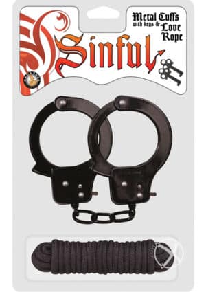 Sinful Metal Handcuffs With Keys And Love Japanese Bondage Rope Black