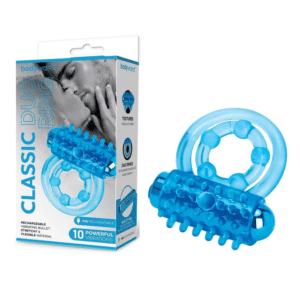 Silicone Classic Duo Textured Vibrating Penis Ring - Blue