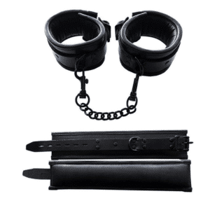 Padded Leather Wrist Cuffs Sex Restraints - Black