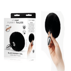 Metal Butt Plug With Fluffy Bunny Tail For Beginners – Black