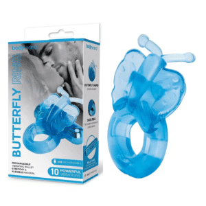 Butterfly-Shaped Tickler Duo Couple's Vibrating Penis Ring Blue