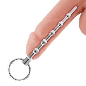 Blue Line 4.5-inch Length Stainless Steel Beaded Male Penis Plug Urethral Sound