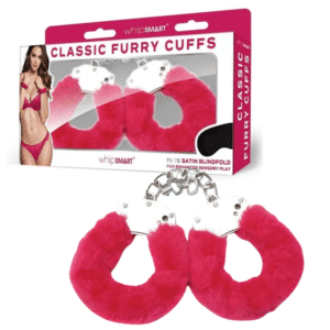 Furry Handcuffs and Eye Mask Sex Restraints - Hot Pink