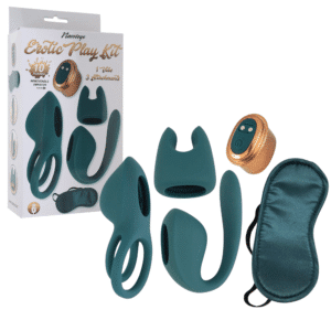 Silicone Vibe Kit with 3 Pleasure Attachments and Blindfold Green