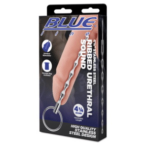 Blue Line 4.25-inch Stainless Steel Ribbed Male Penis Plug Urethral Sound