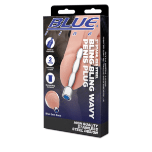 Blue Line 2-inch Stainless Steel Bling Bling Wavy Urethral Sounds Sparkling Gem Penis Plug