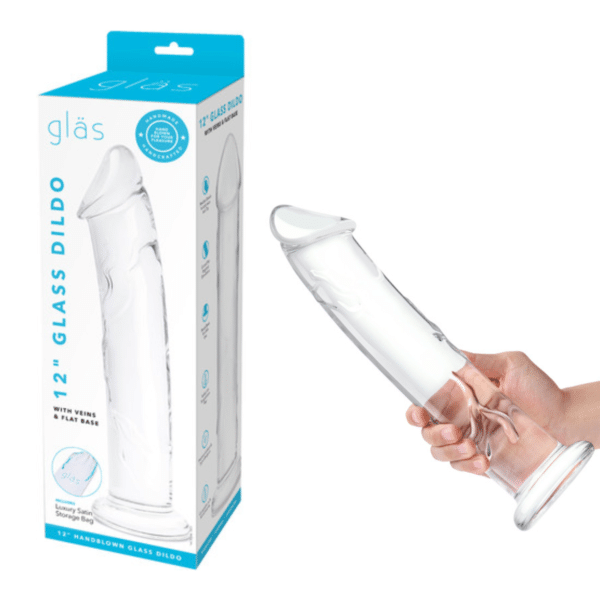 Hypoallergenic Glass Dildo With Veins & Flat Base - Clear