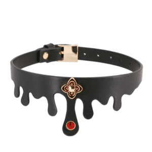 Fetish Fashion Bondage Gear Elvira Ruby Jewel and Gold Charm Sex Collar Restraints